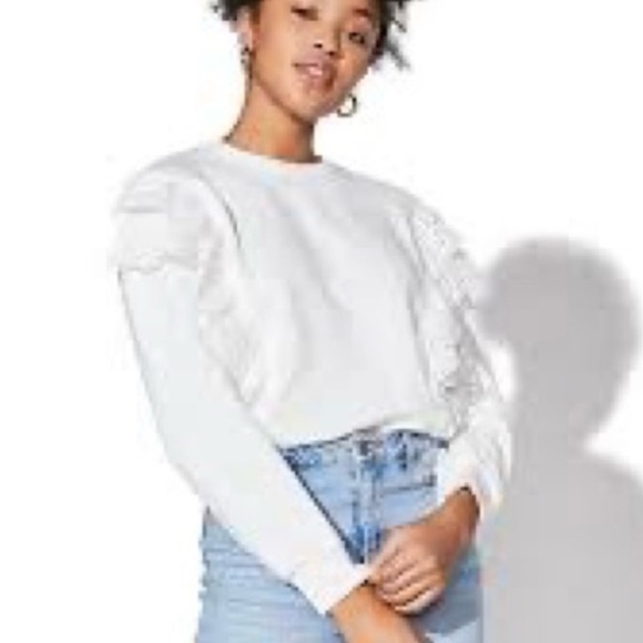 VVETTE White Ruffled Eyelet Crew Neck Sweatshirt—SZ. Small - Picture 5 of 14
